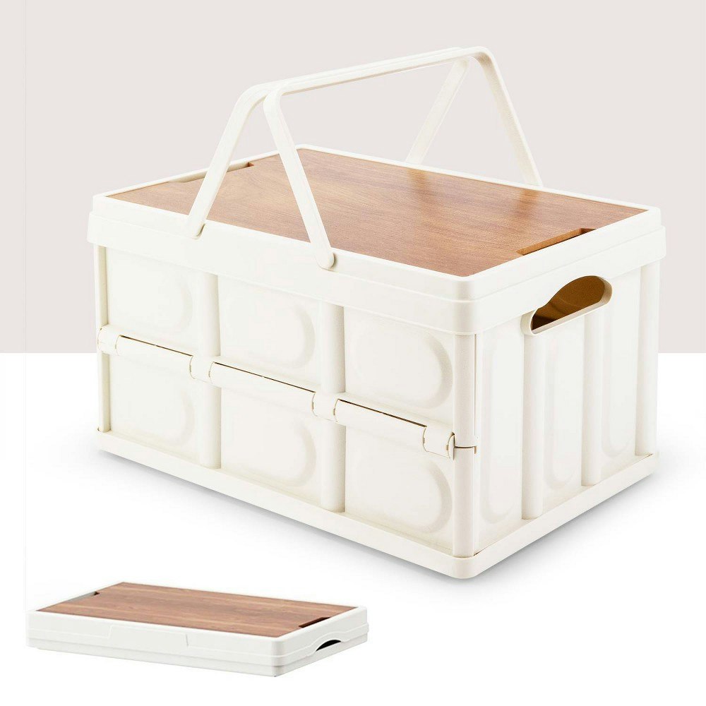 Vusign 55L Foldable Storage Bin with Wooden Lid: $45.99
