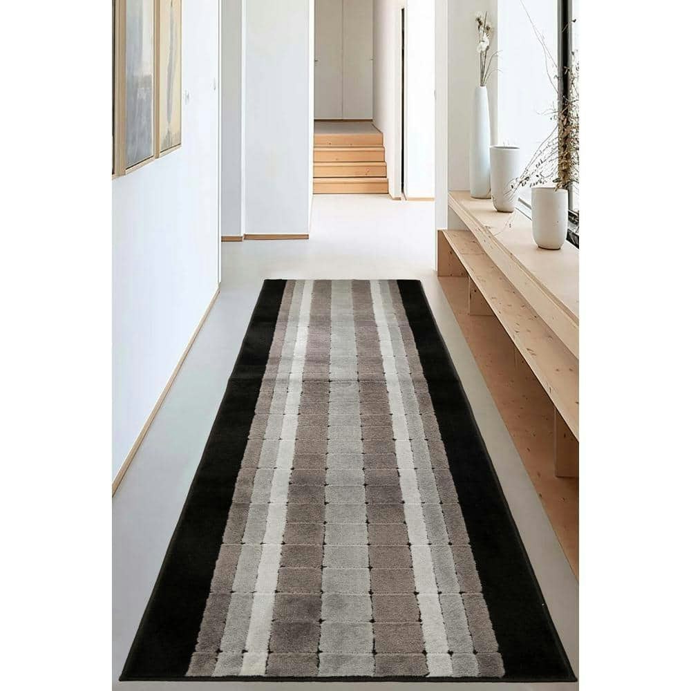 Stripes Collection Gray-Black 31-inch x 108-inch Runner Rug: $67.18 Stripes Collection Gray-Black 31-inch x 108-inch Runner Rug: $67.18