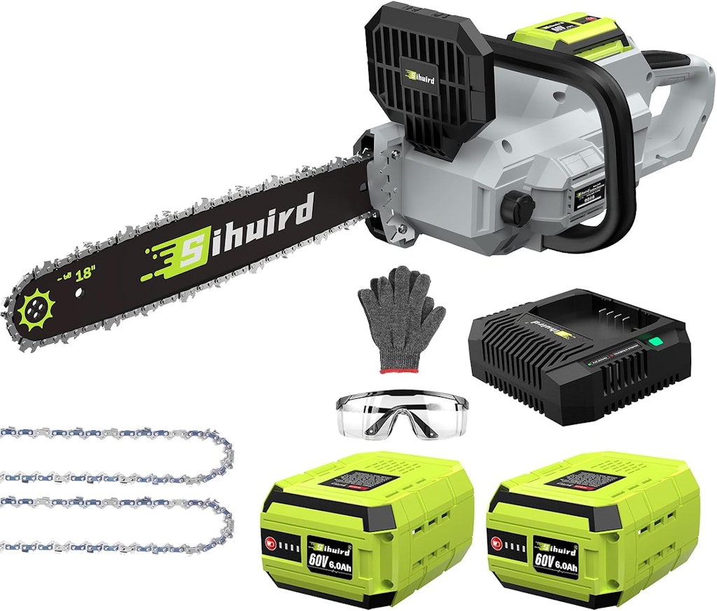 Sihuird 60V 18" Cordless Chainsaw w/ 2 Batteries and Charger: $203.40