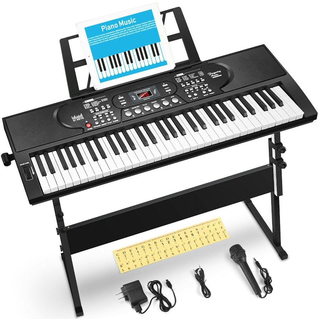 61-Key Keyboard Piano w/ Stand & Microphone: $80