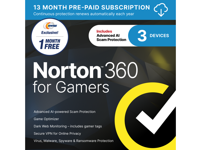 Norton 360 for Gamers 3-Device 13-Month Subscription: $19.99 Norton 360 for Gamers 3-Device 13-Month Subscription: $19.99