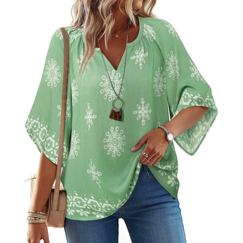 UVN Women's 3/4 Bell Sleeve Bohemian V-Neck Blouse: $13.84 UVN Women's 3/4 Bell Sleeve Bohemian V-Neck Blouse: $13.84