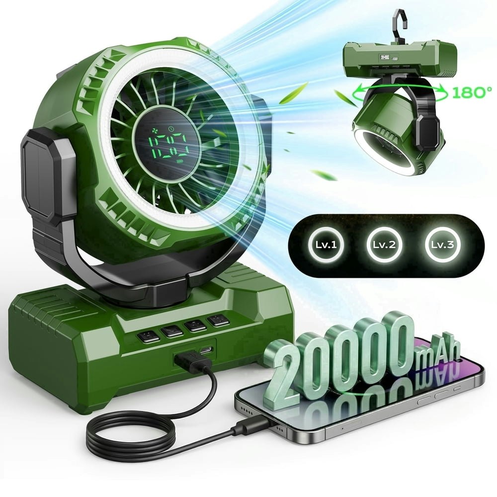 Fimilo 20,000mAh Portable Camping Fan with Light: $19.99