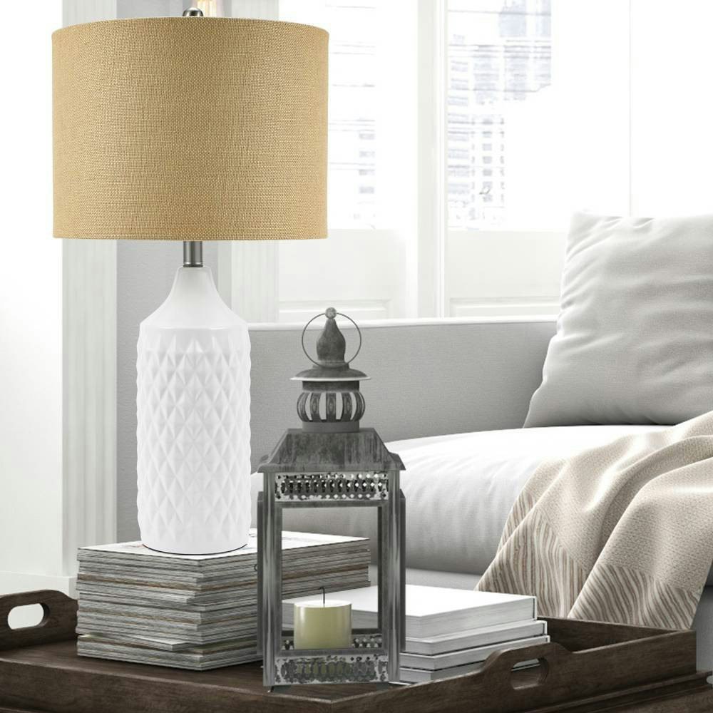 Cresswell Lighting 26.5" Geometric Ceramic Table Lamp with Linen Shade: $59.99