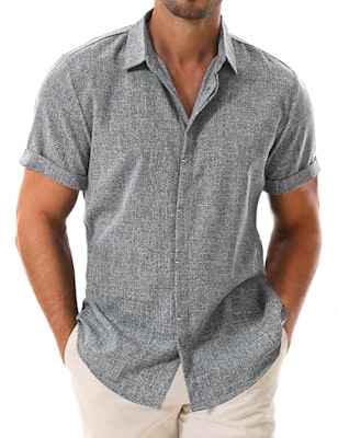 Drazivon Men's Linen Short Sleeve Button Down Shirt for $10 + free shipping w/ Prime