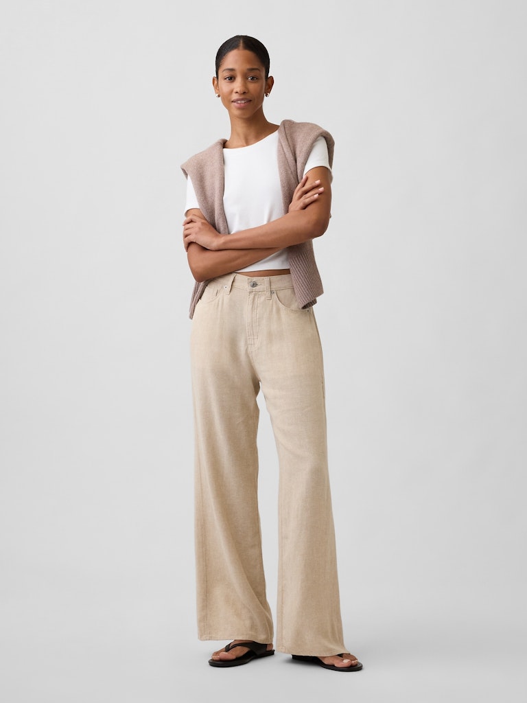 High Rise Linen-Blend Wide-Leg Pants: $27.99