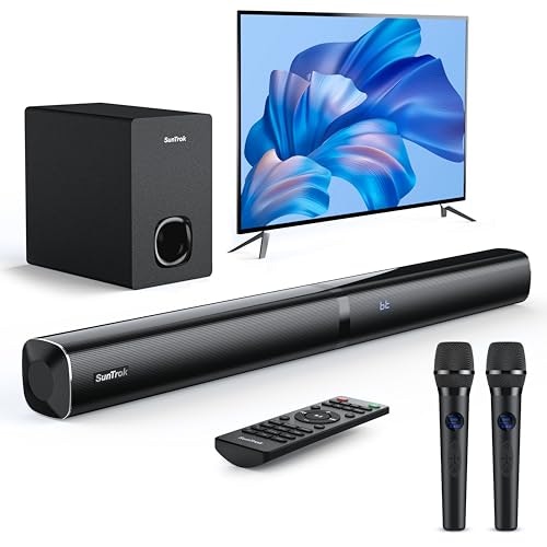 Soundbar and Subwoofer Home Theater Speaker System with 2 Wireless Microphones: $119.98 Soundbar and Subwoofer Home Theater Speaker System with 2 Wireless Microphones: $119.98