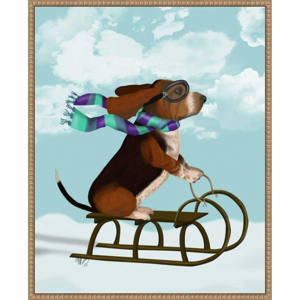 Amanti Art 23\"x28\" Basset Hound Sledging Framed Canvas Print: $113.99 Amanti Art 23\"x28\" Basset Hound Sledging Framed Canvas Print: $113.99