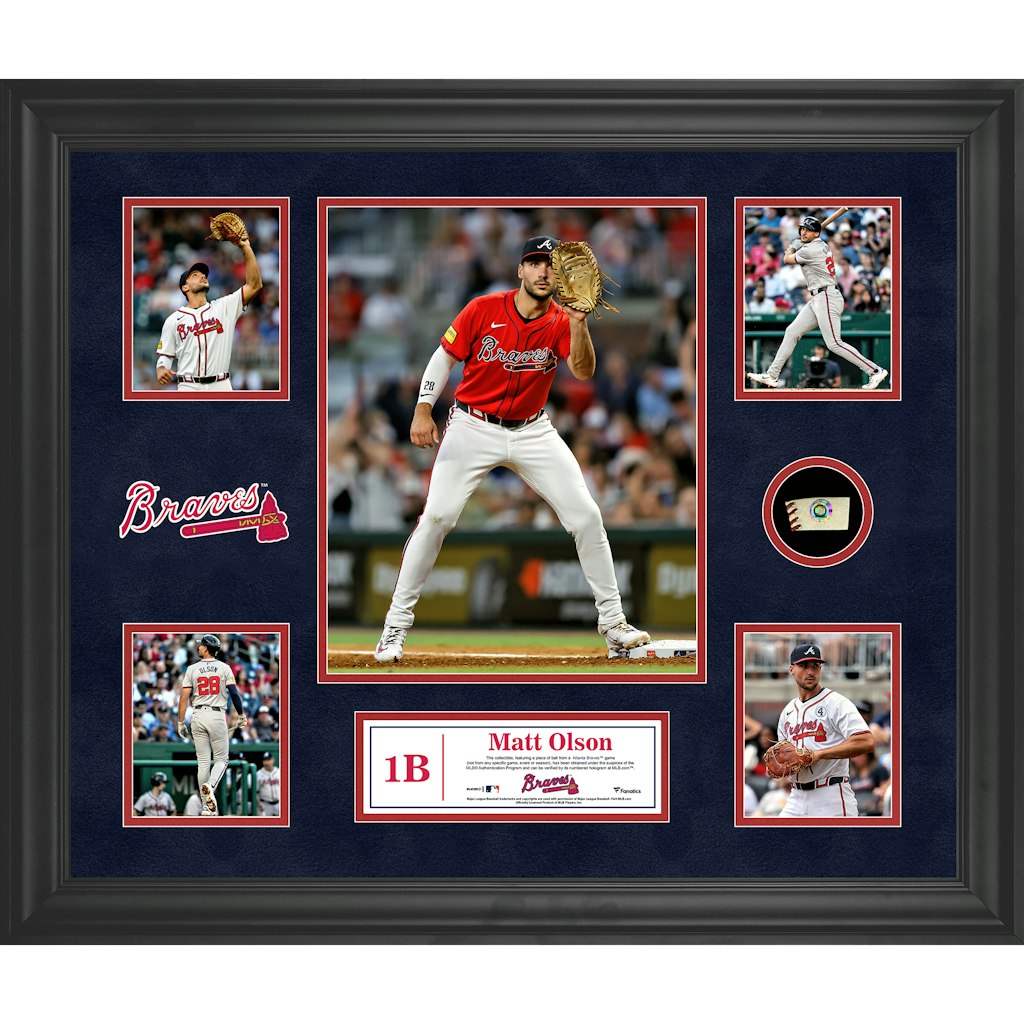 Matt Olson Atlanta Braves Framed 5-Photo Collage with Game-Used Ball Piece: $129.99 Matt Olson Atlanta Braves Framed 5-Photo Collage with Game-Used Ball Piece: $129.99