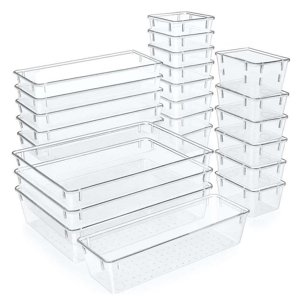 Clear 25-Piece Plastic Drawer Organizer Set: $50.30
