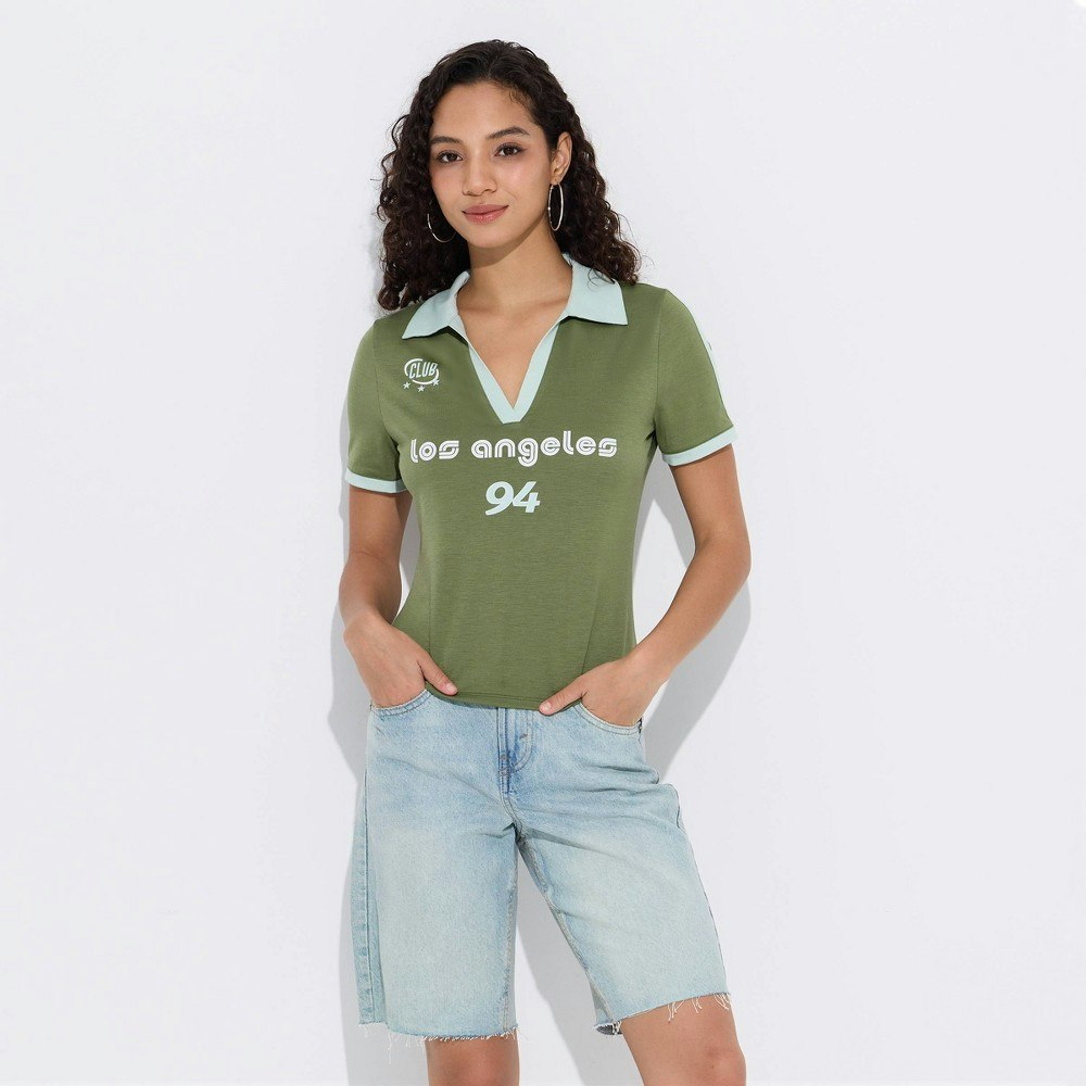 Wild Fable Women's Fitted Short Sleeve Graphic Polo Shirt: $26