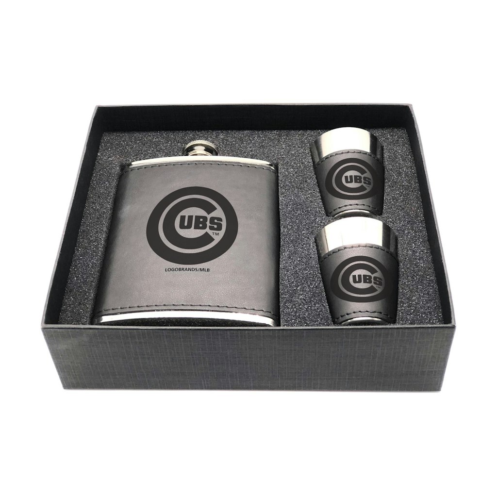 Chicago Cubs Leather Flask and Shot Glass Set: $74.99 Chicago Cubs Leather Flask and Shot Glass Set: $74.99