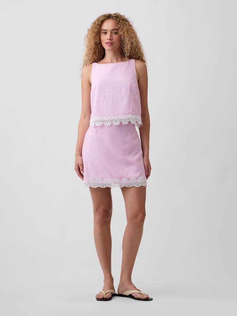 Linen-Blend Lace-Trim Mini Skirt: $23.99
