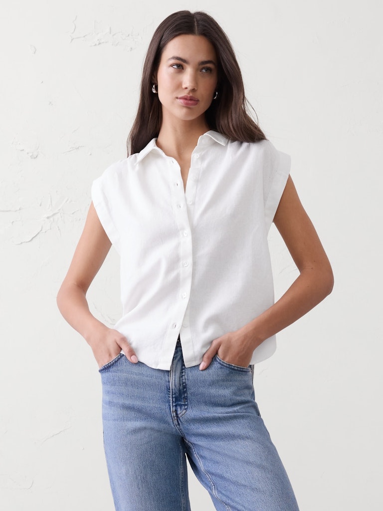 Linen-Blend Pleated Shirt: $35 Linen-Blend Pleated Shirt: $35