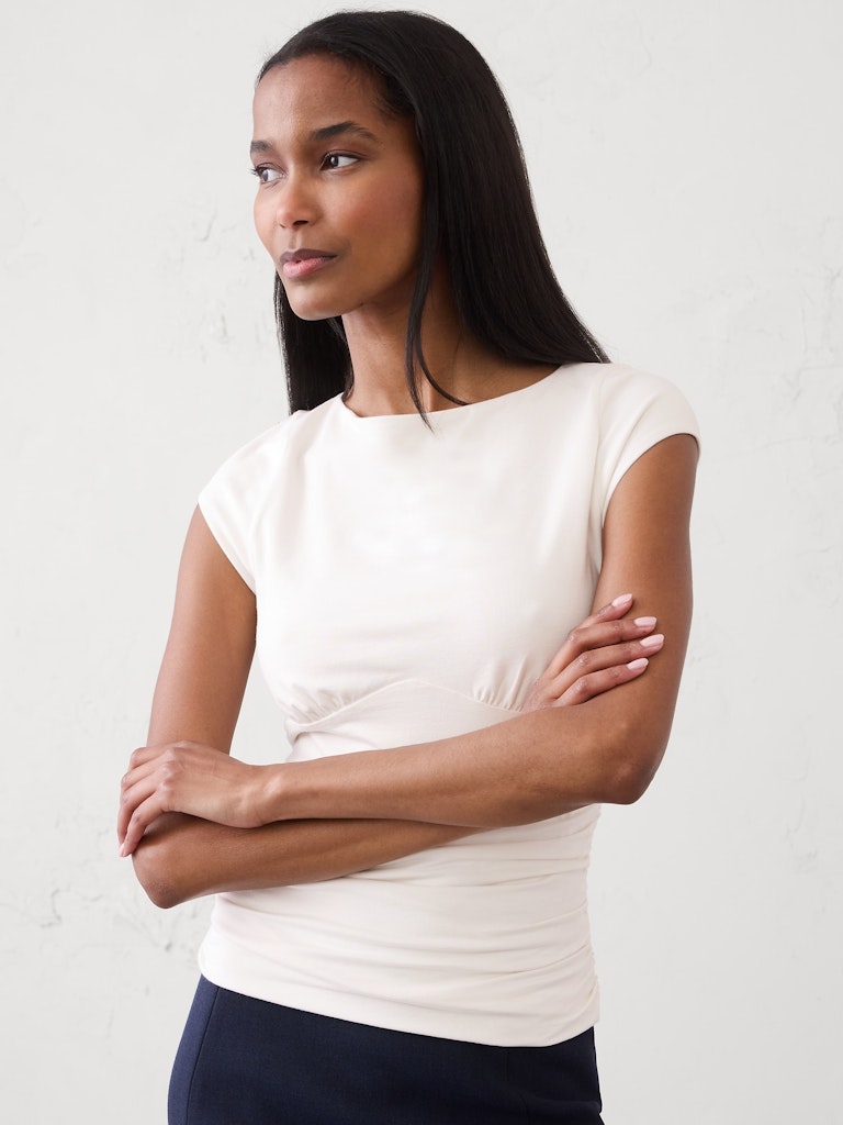 Soft Stretch Cap-Sleeve Ruched Top: $24.97 Soft Stretch Cap-Sleeve Ruched Top: $24.97