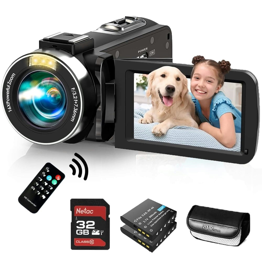 FHD 1080p 36MP Vlogging Camcorder with 32GB SD Card: $52.95