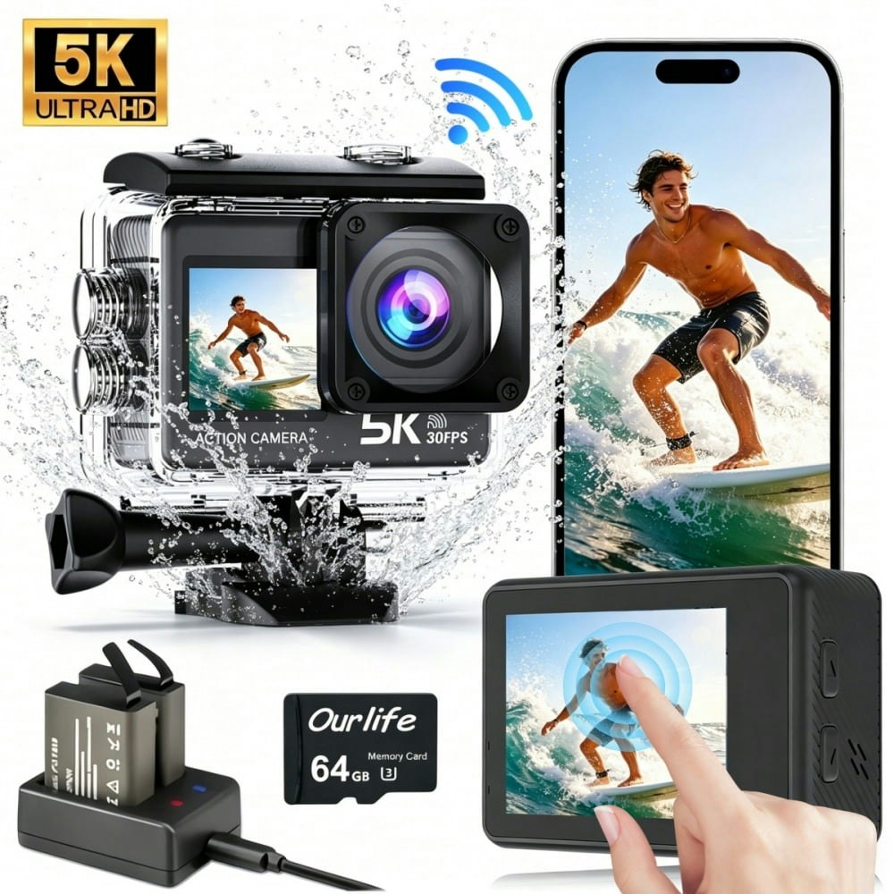 Ourlife 5K 30FPS Waterproof Action Camera: $77.99