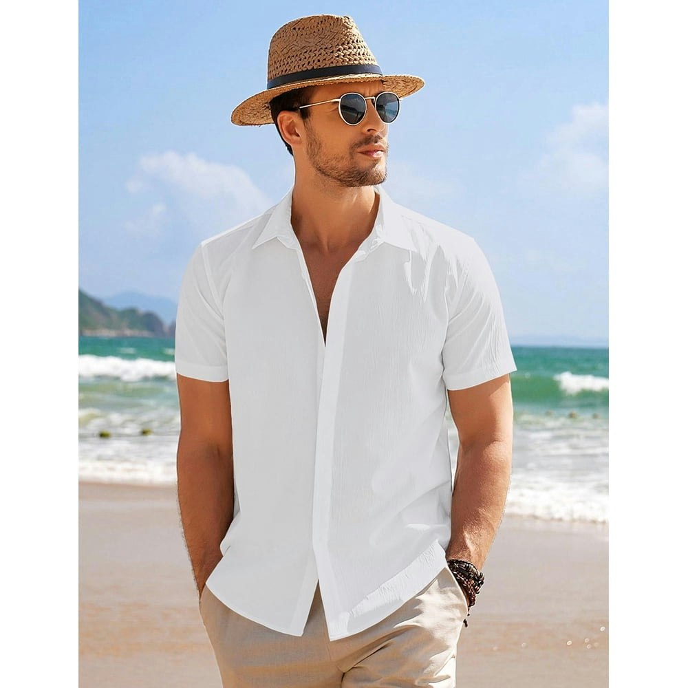 Coofandy Men's Textured Short Sleeve Button-Down Shirt: $15.99