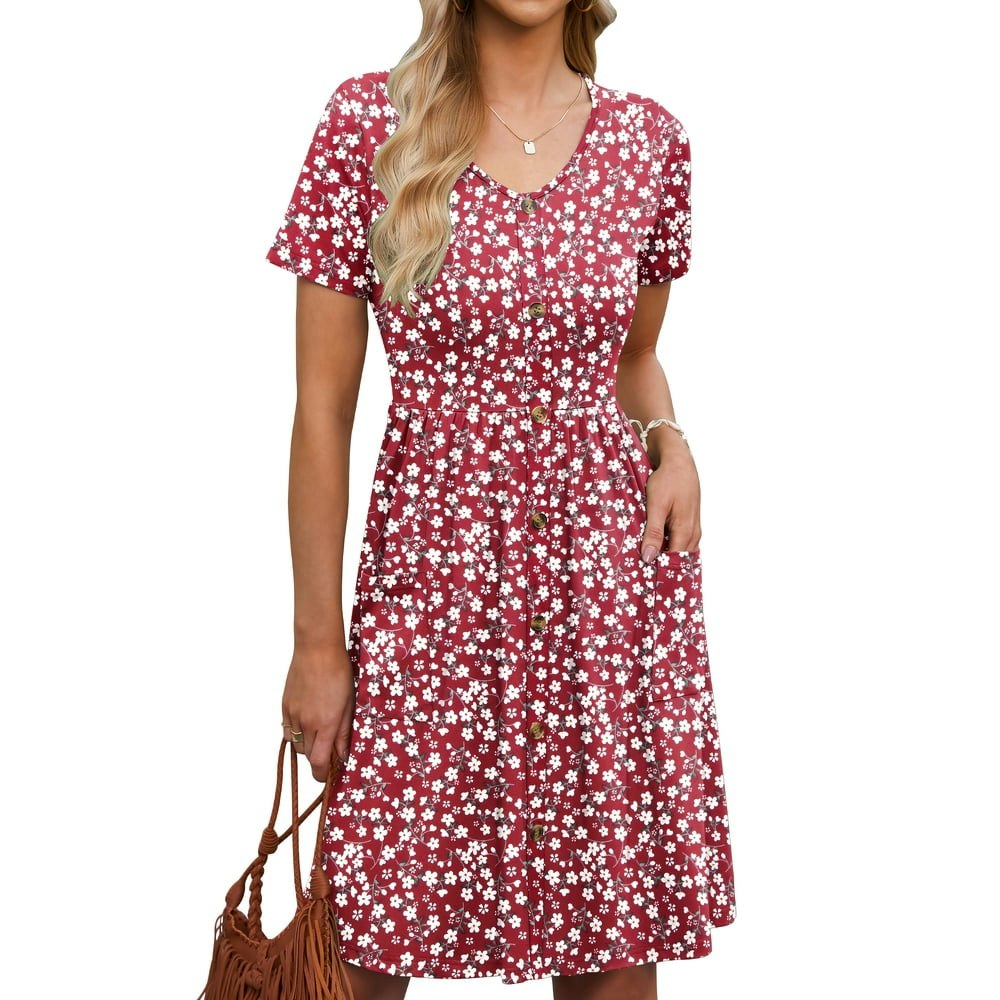 Tarainya Women's V-Neck Button Pocket Dress: $16.69 Tarainya Women's V-Neck Button Pocket Dress: $16.69