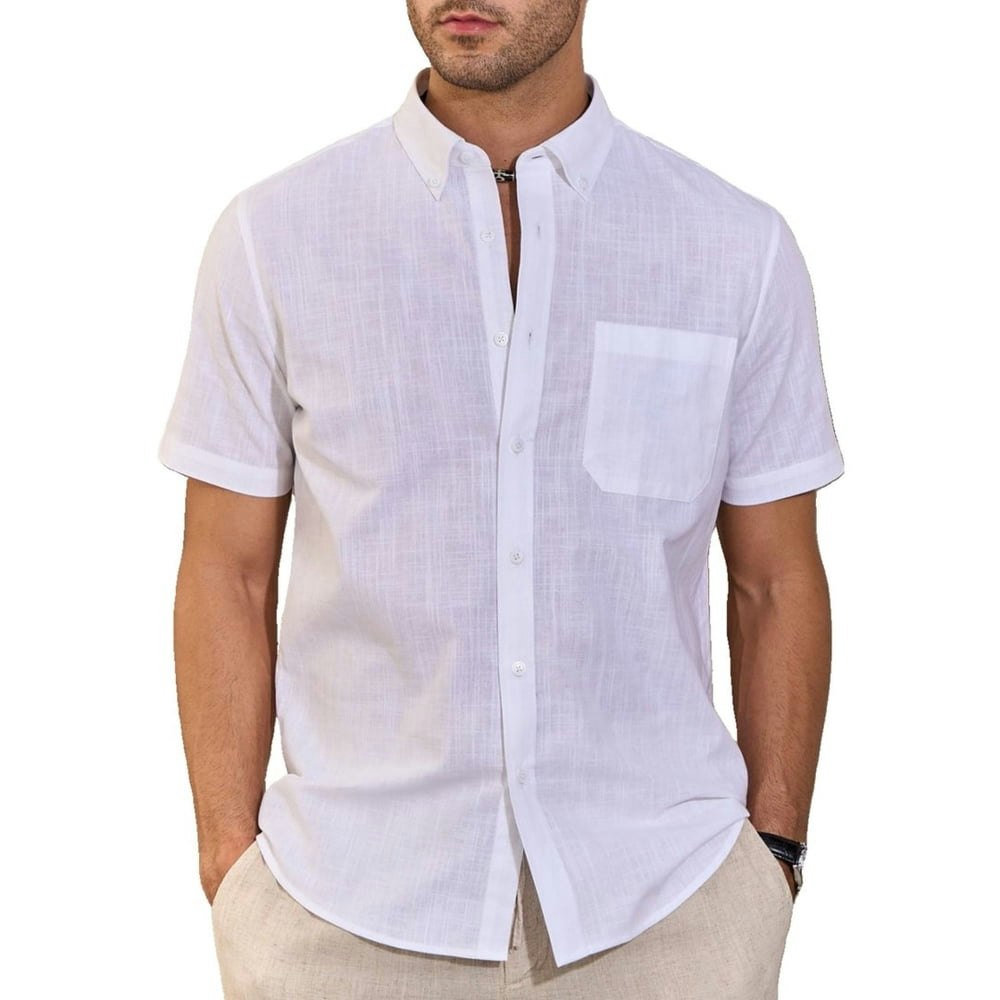 Sogami Men's Cotton Linen Short Sleeve Shirt: $14.99