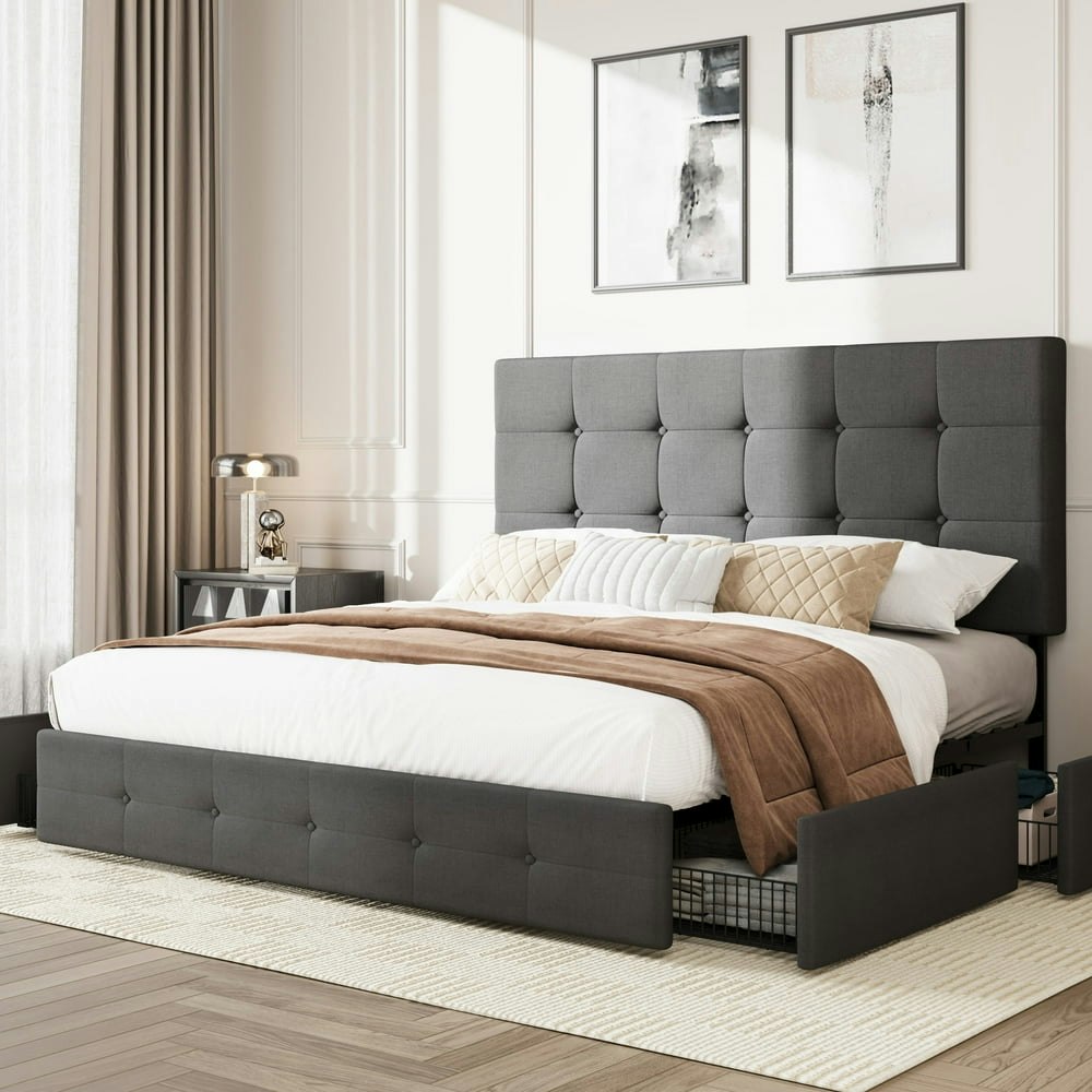 Amolife Queen Platform Bed Frame with Headboard and 4 Drawers: $168.83 Amolife Queen Platform Bed Frame with Headboard and 4 Drawers: $168.83