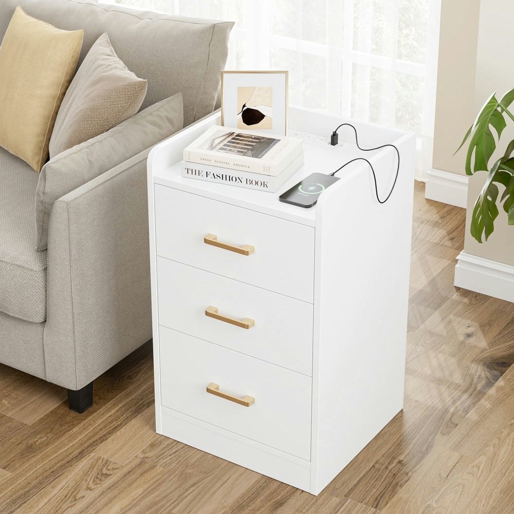 Homfa 3-Drawer Nightstand with Charging Station: $69.94