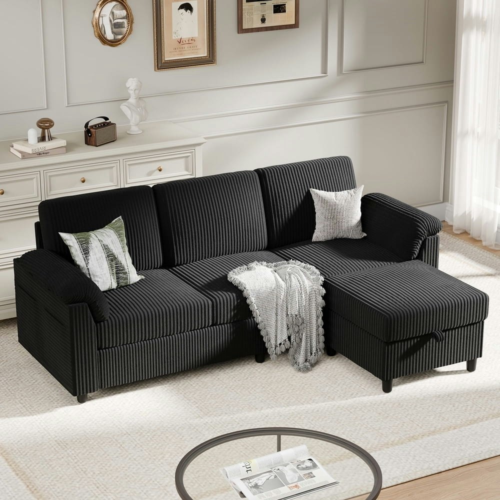 Walsunny 69-inch Convertible 3-Seat Sectional Sofa with Storage Ottoman: $274.99