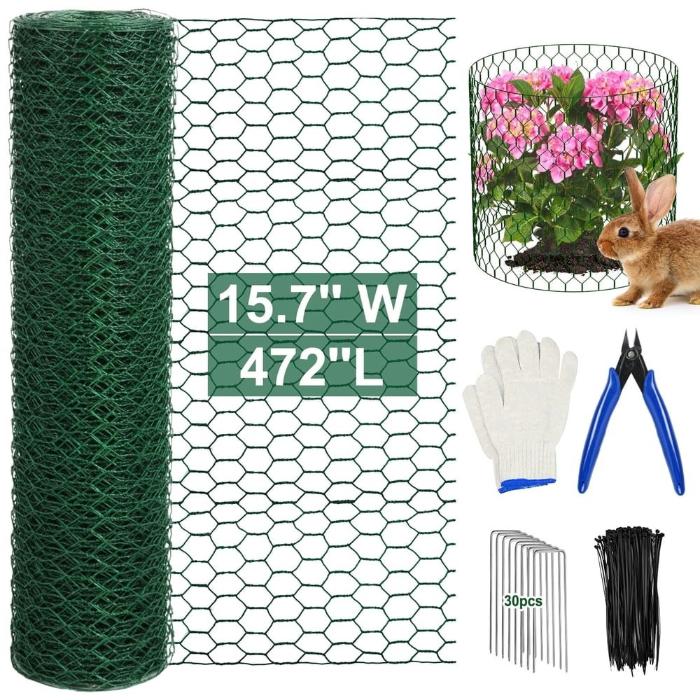 15.7-inch x 39.4-foot Green PVC Coated Hexagonal Chicken Wire Fencing: $18.94 15.7-inch x 39.4-foot Green PVC Coated Hexagonal Chicken Wire Fencing: $18.94
