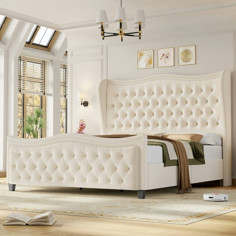 Homfa Queen Size Upholstered Platform Bed: $349.99