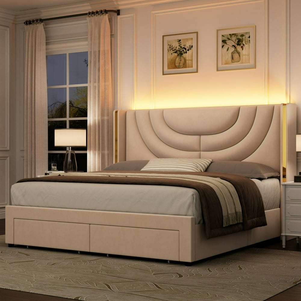 Homfa Queen Size LED Upholstered Platform Bed with 2-Drawer Storage: $249.97 Homfa Queen Size LED Upholstered Platform Bed with 2-Drawer Storage: $249.97