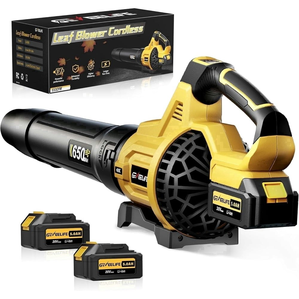 Geveelife 650-CFM 3-Speed Cordless Leaf Blower with 2 Batteries: $89.99