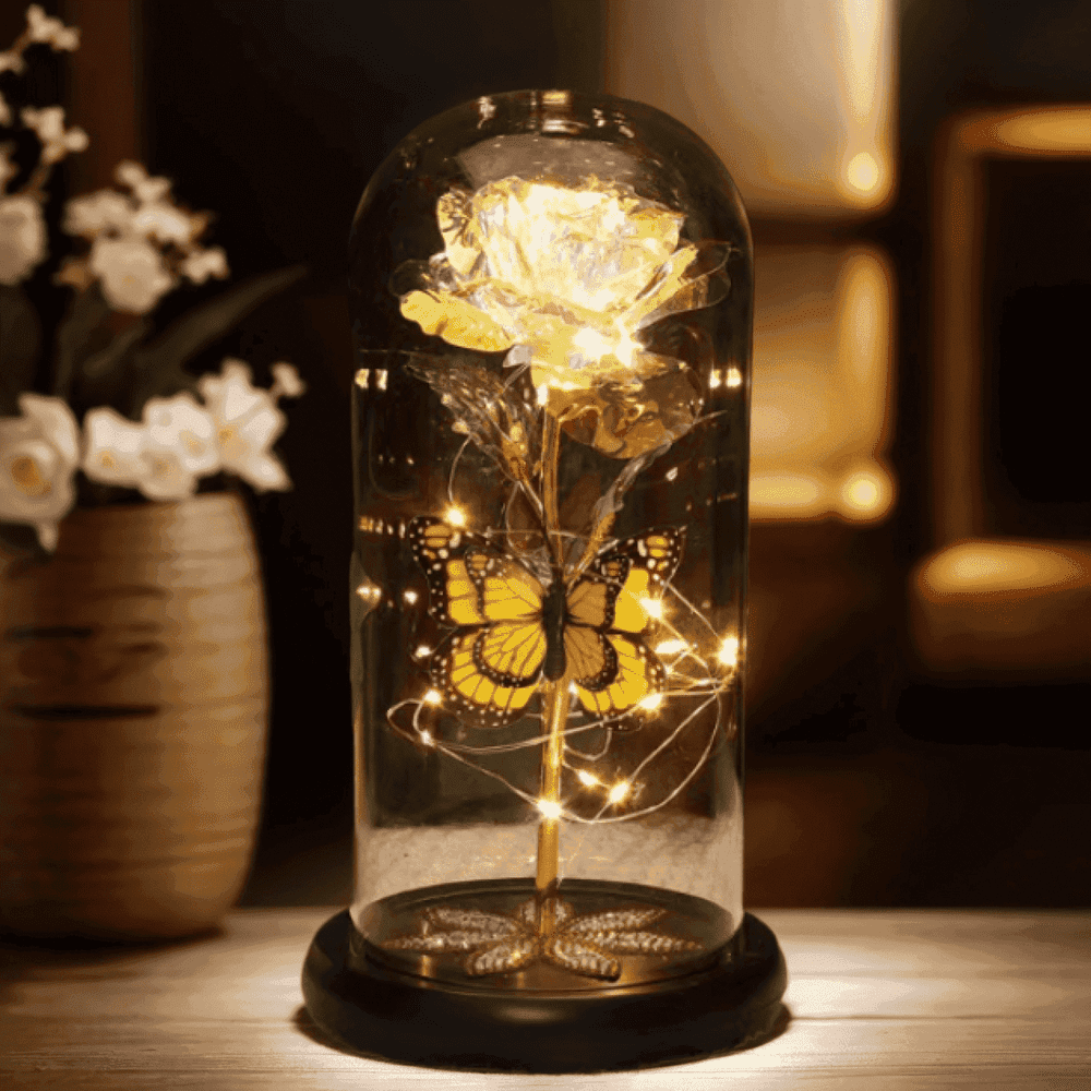 Qoosea LED Glass Dome Eternal Rose with Butterfly: $11.69