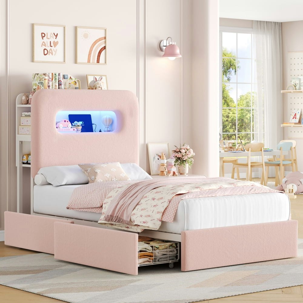 Homfa Twin Size LED Velvet Upholstered Storage Bed: $179.99
