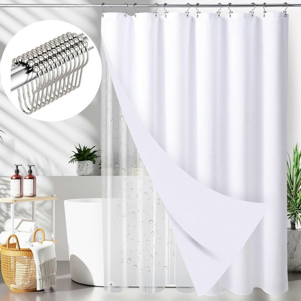 Zrodlmo 72" x 72" Waffle Fabric Shower Curtain Set: $19.99 Zrodlmo 72" x 72" Waffle Fabric Shower Curtain Set: $19.99