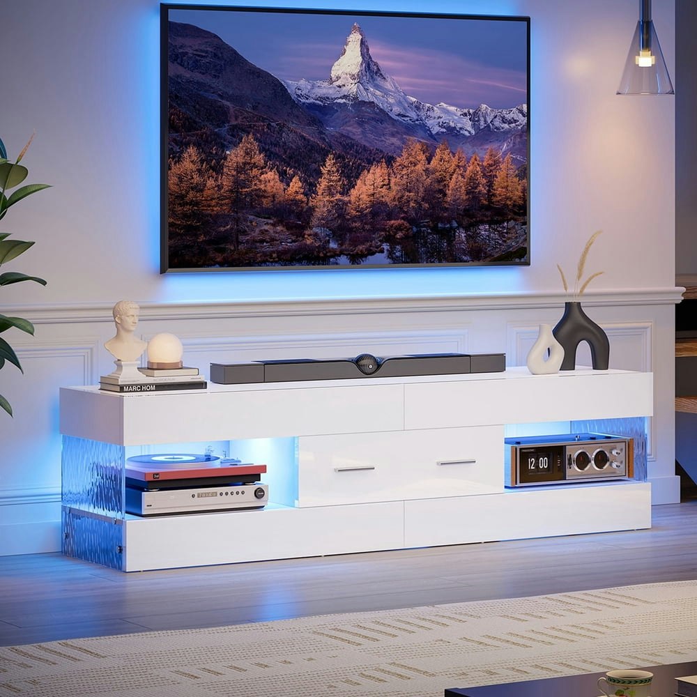 Bestier 65-inch White TV Stand with LED Lighting and Storage Drawers: $99.98 Bestier 65-inch White TV Stand with LED Lighting and Storage Drawers: $99.98