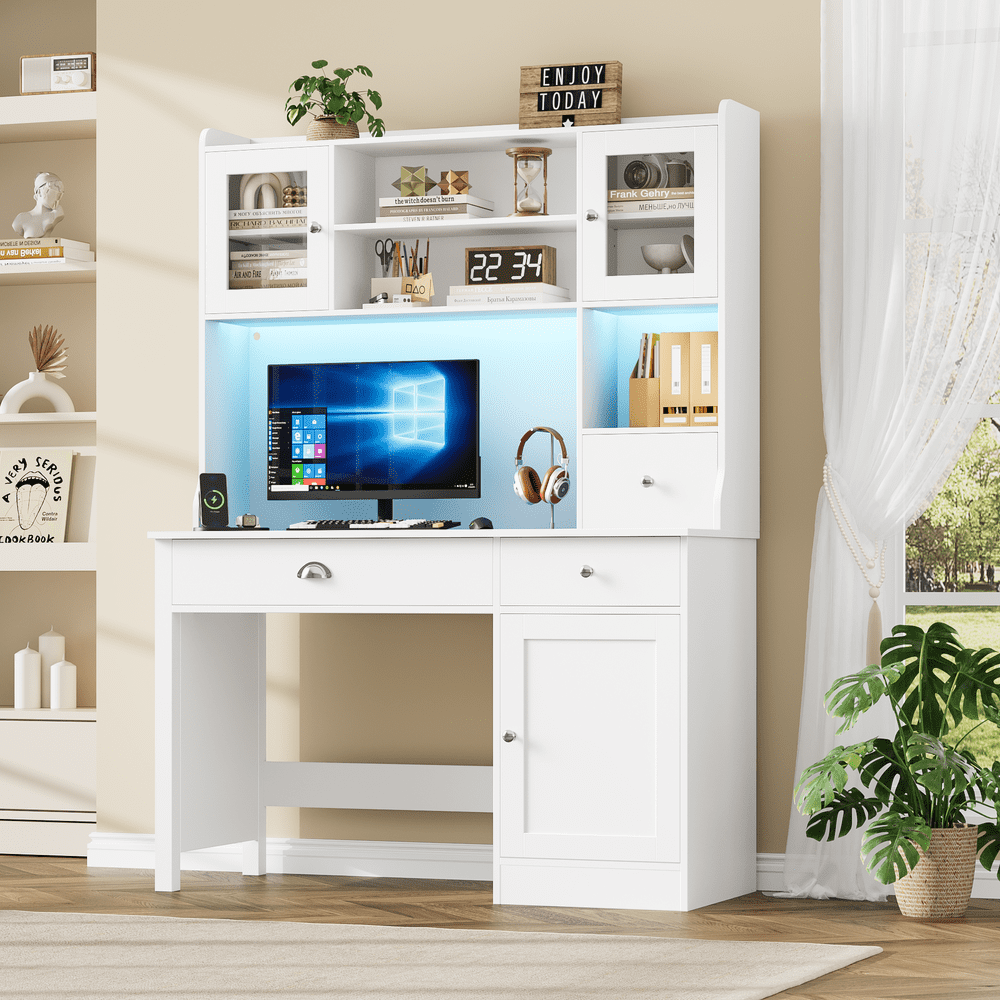 Homfa Executive Desk with Hutch and Power Outlets: $219.99
