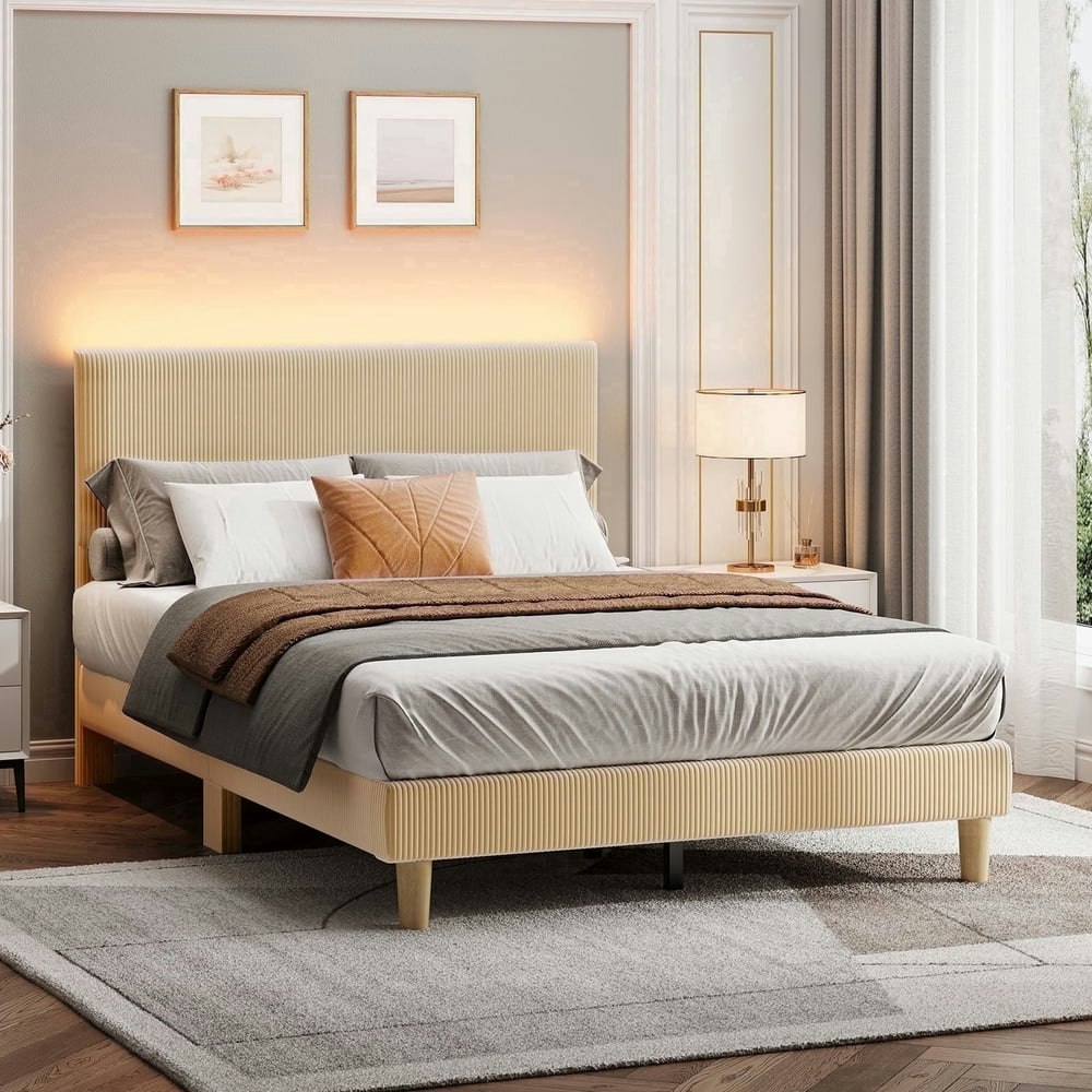 Bestier Corduroy Upholstered Full Bed Frame with LED Light: $109.94 Bestier Corduroy Upholstered Full Bed Frame with LED Light: $109.94