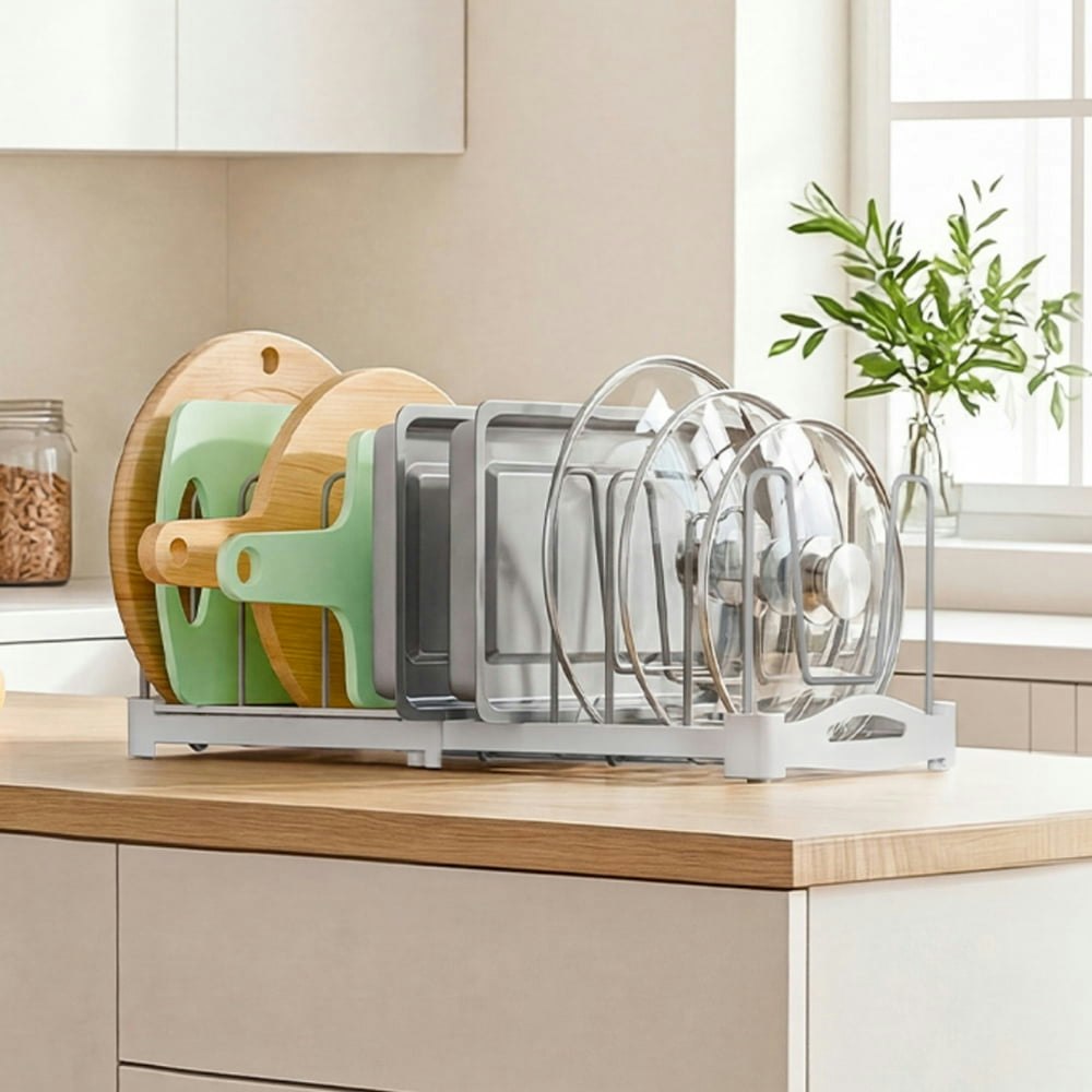 Everie Adjustable Bakeware and Pot Lid Organizer Rack: $26.97 Everie Adjustable Bakeware and Pot Lid Organizer Rack: $26.97