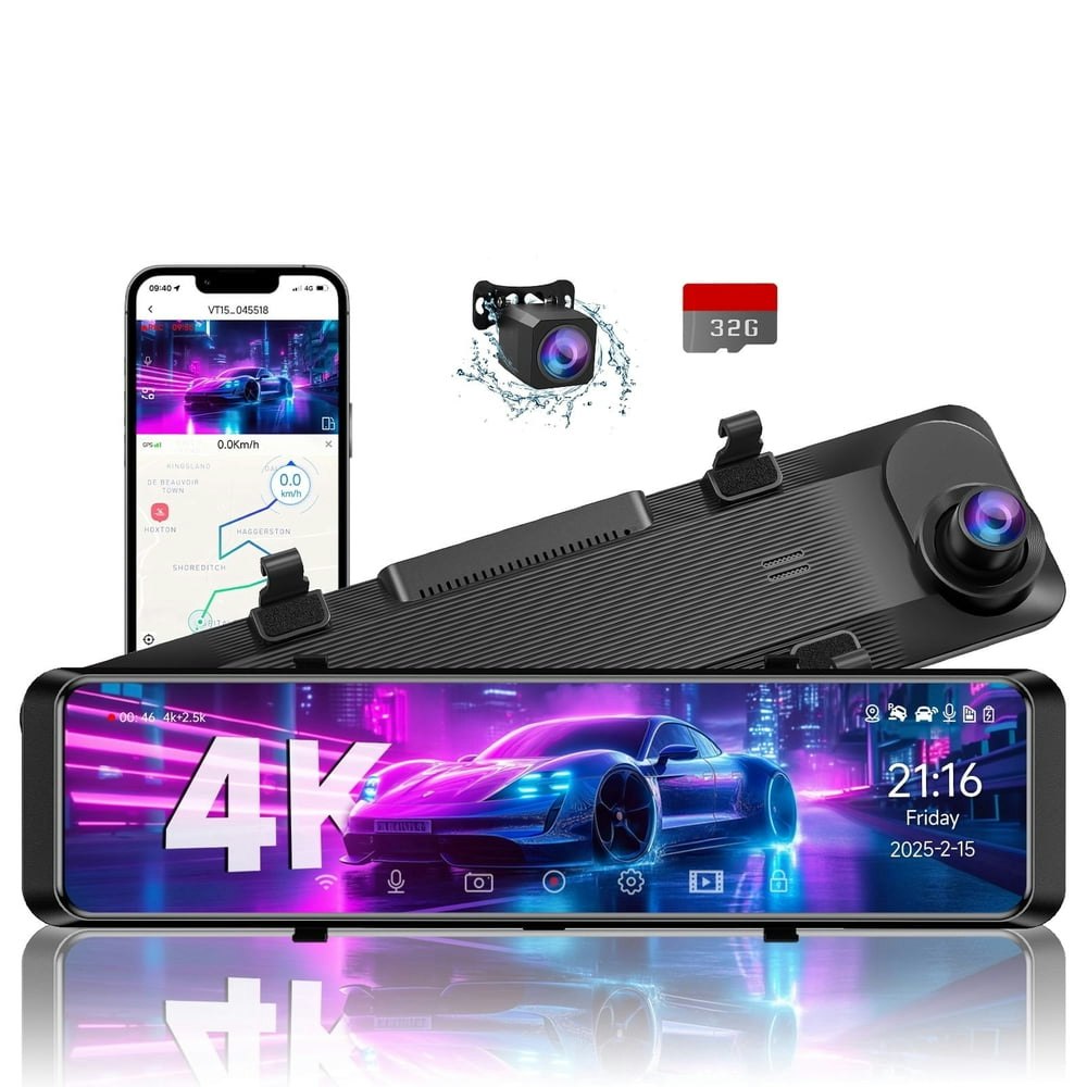 4K Dual Front and Rear Mirror Dash Cam with 32GB SD Card: $85.99 4K Dual Front and Rear Mirror Dash Cam with 32GB SD Card: $85.99