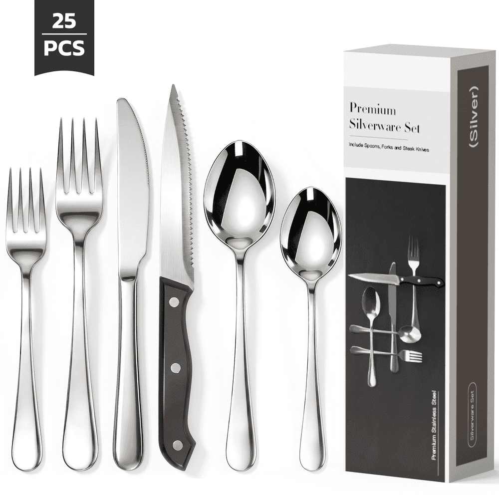 Astercook 25-Piece Stainless Steel Flatware Set: $17.99 Astercook 25-Piece Stainless Steel Flatware Set: $17.99