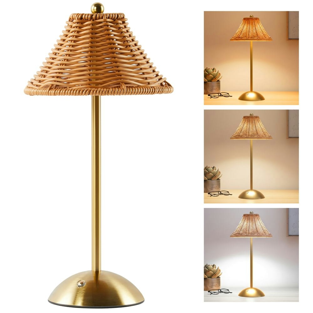 Lofter-Pro Cordless Rattan and Gold Table Lamp: $24.69 Lofter-Pro Cordless Rattan and Gold Table Lamp: $24.69