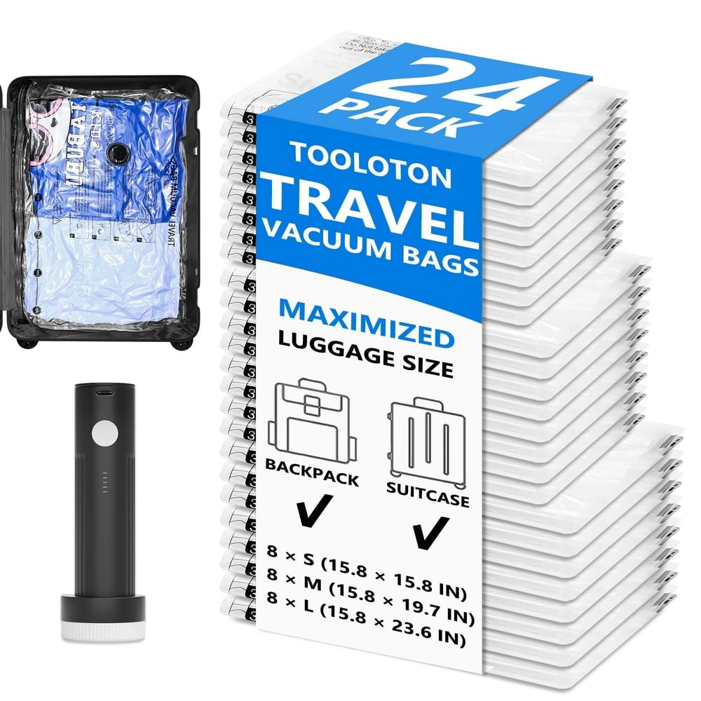 Travel Vacuum Storage Bags and Electric Pump 24-Pack: $32.99