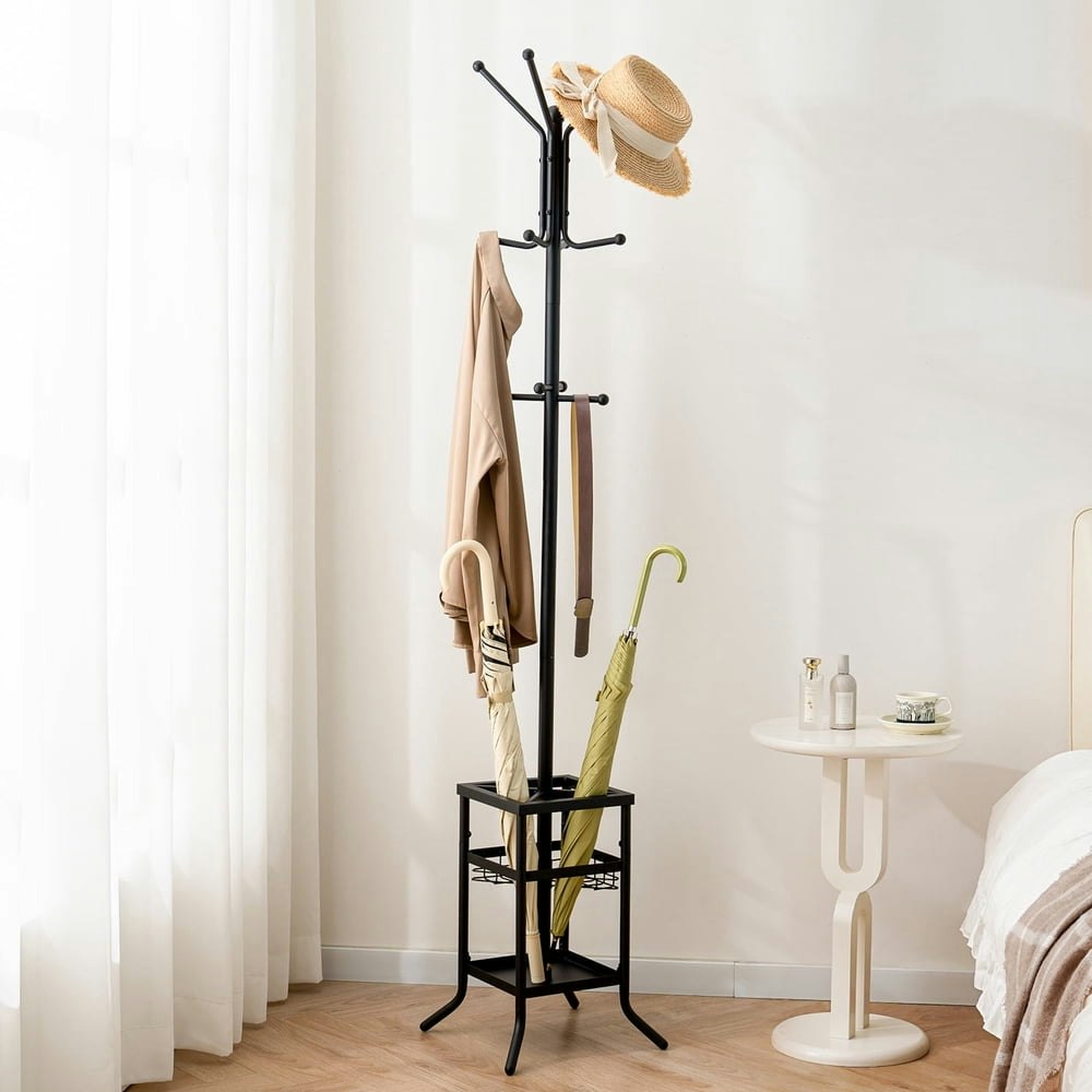 Freestanding 12-Hook Metal Coat Rack with Umbrella Holder: $39.98 Freestanding 12-Hook Metal Coat Rack with Umbrella Holder: $39.98