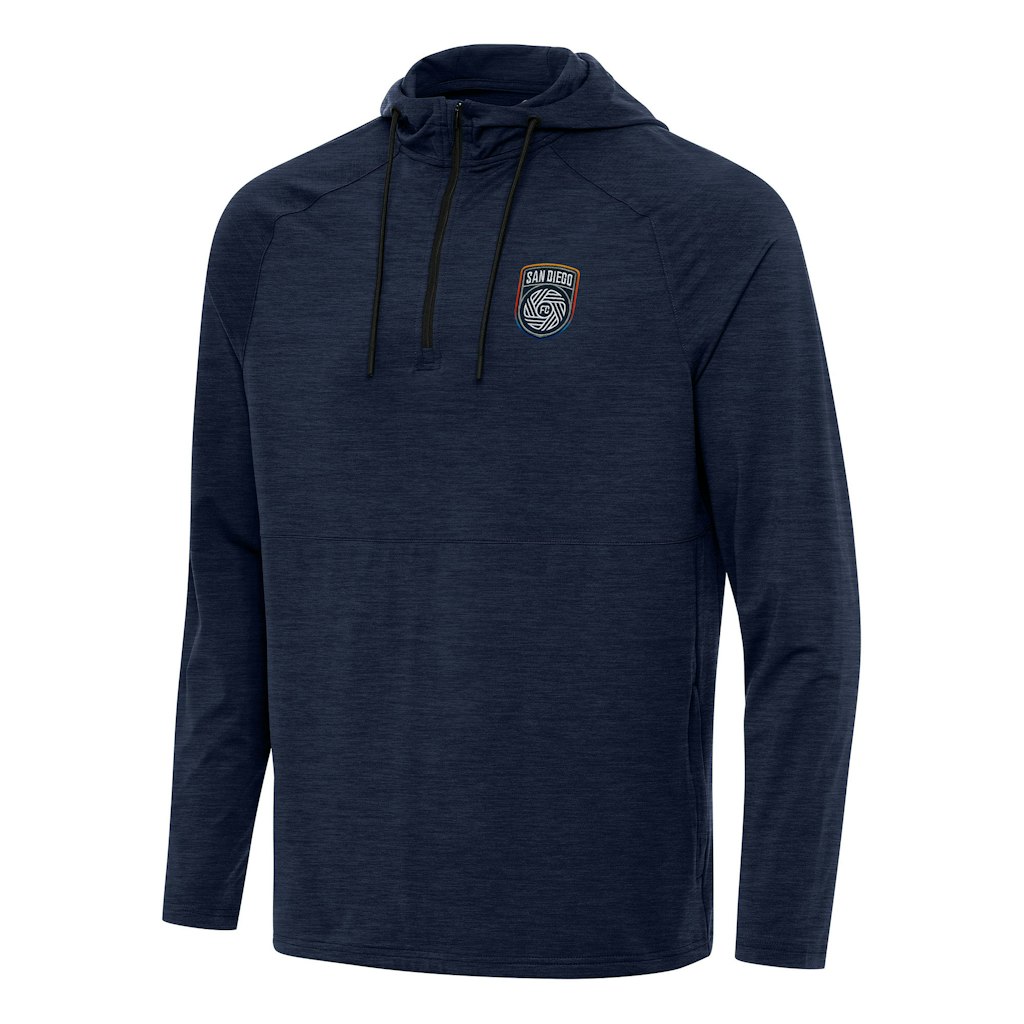 Antigua San Diego FC Heather Navy Raglan Quarter-Zip Hoodie: $114.99 Antigua San Diego FC Heather Navy Raglan Quarter-Zip Hoodie: $114.99