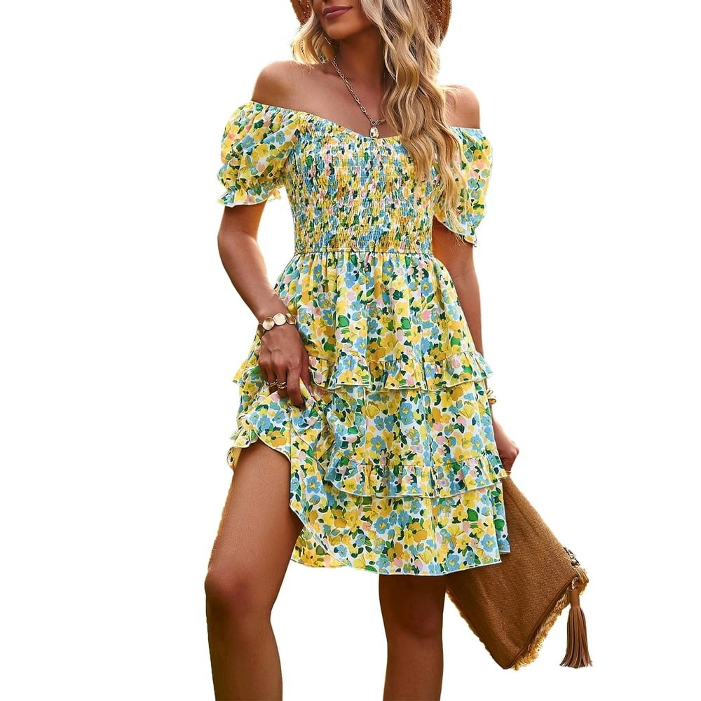 Ynique Women's Floral Print Ruffle Mini Dress: $19.99 Ynique Women's Floral Print Ruffle Mini Dress: $19.99