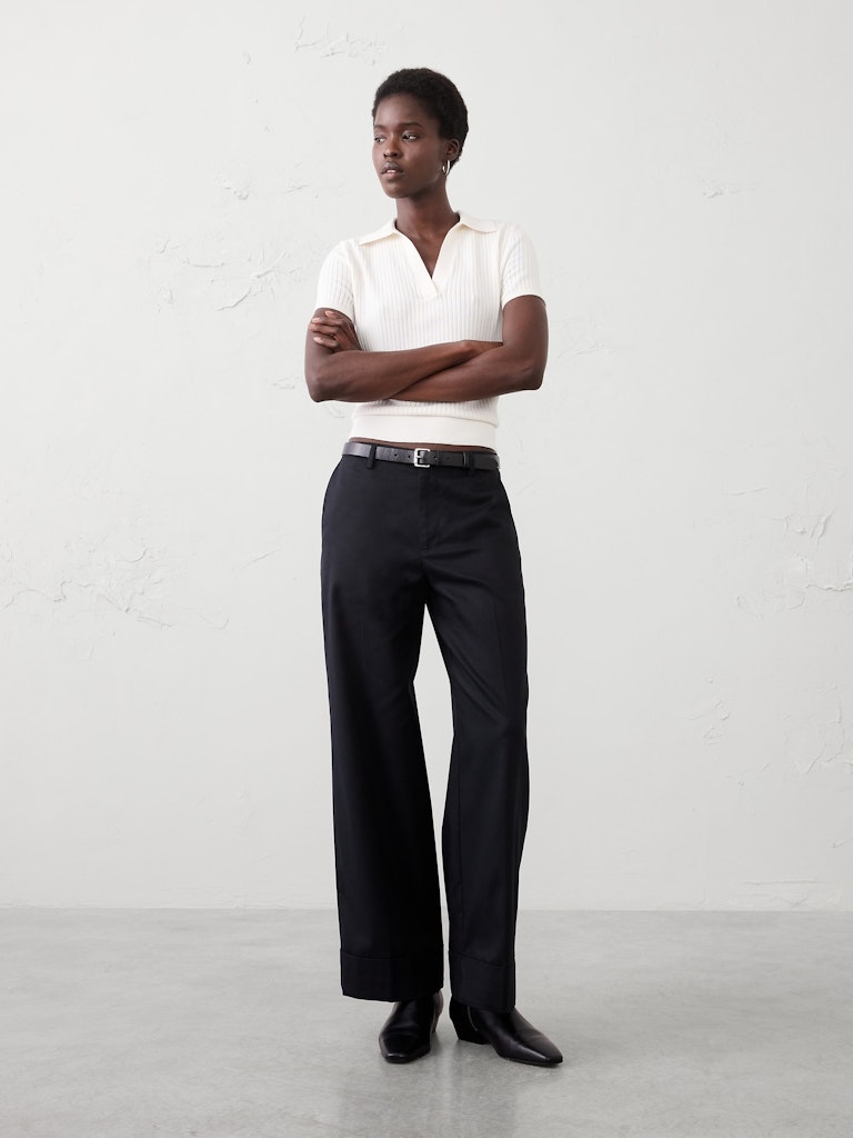 Wide-Leg Mid-Rise Drapey Twill Cuffed Pant: $55 Wide-Leg Mid-Rise Drapey Twill Cuffed Pant: $55