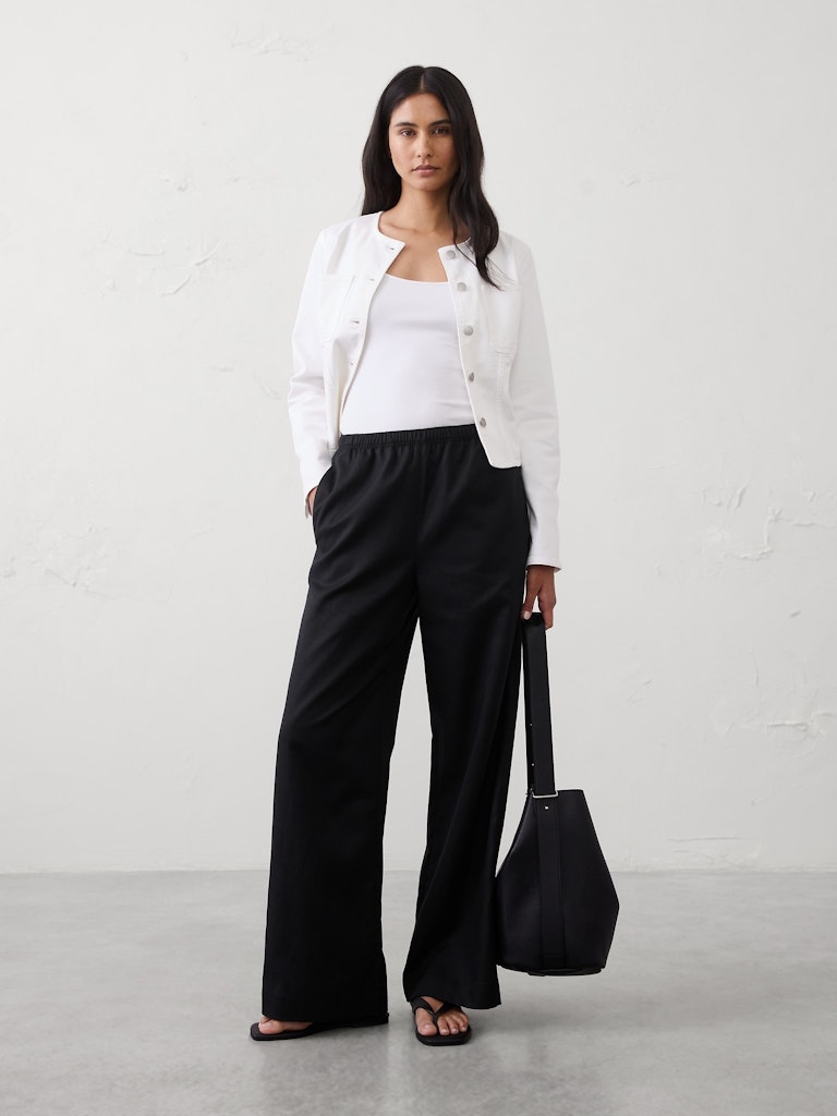 Wide-Leg High-Rise Drapey Twill Pull-On Pant: $55