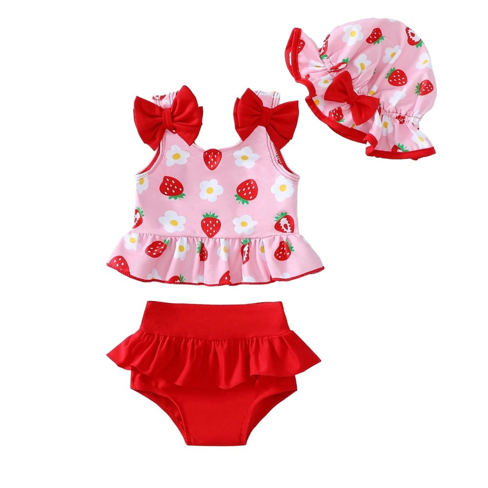 Kimi Bear Baby Girls Strawberry Swimsuit and Hat Set: $12.99