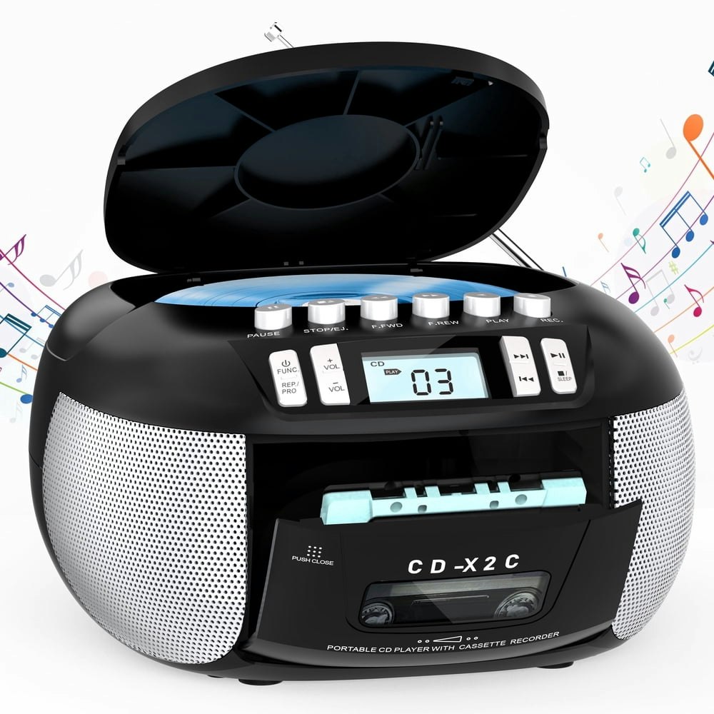 Jazmm Portable Boombox CD and Cassette Player: $48.98