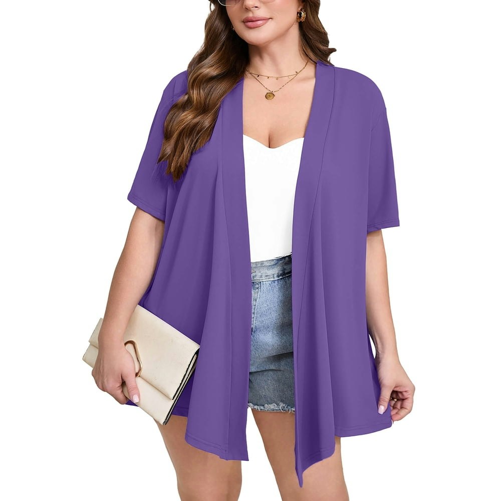 Showmall Women's Plus Size Short Sleeve Open Front Cardigan: $12.99 Showmall Women's Plus Size Short Sleeve Open Front Cardigan: $12.99